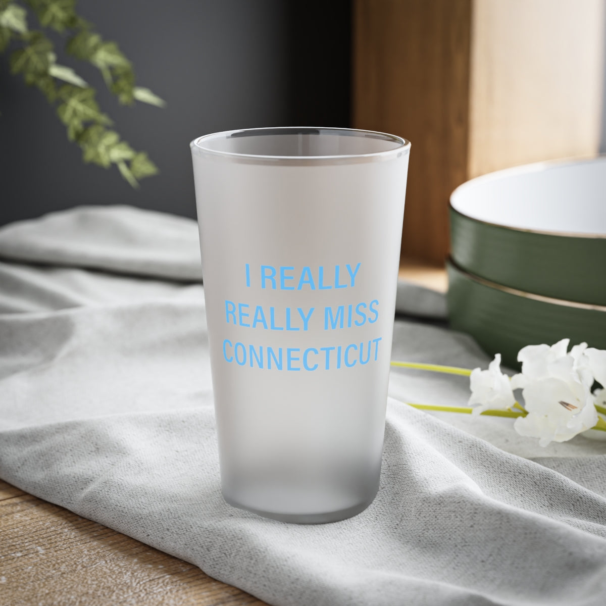 I Really Really Miss Connecticut Frosted Pint Glass, 16oz