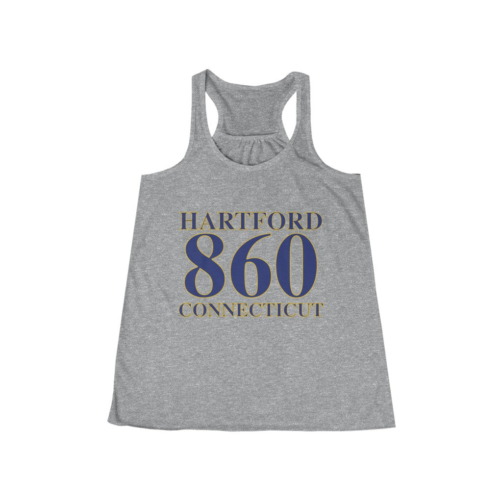 Hartford 860 Connecticut Women's Flowy Racerback Tank 860 Hartford Collection. Inspired by the Connecticut flag and the 860! Show off for your pride for Connecticut and Hartford!   Proceeds of this collection go to help build Finding Connecticut’s website and brand. • Free USA shipping   Click here to go to our home page 