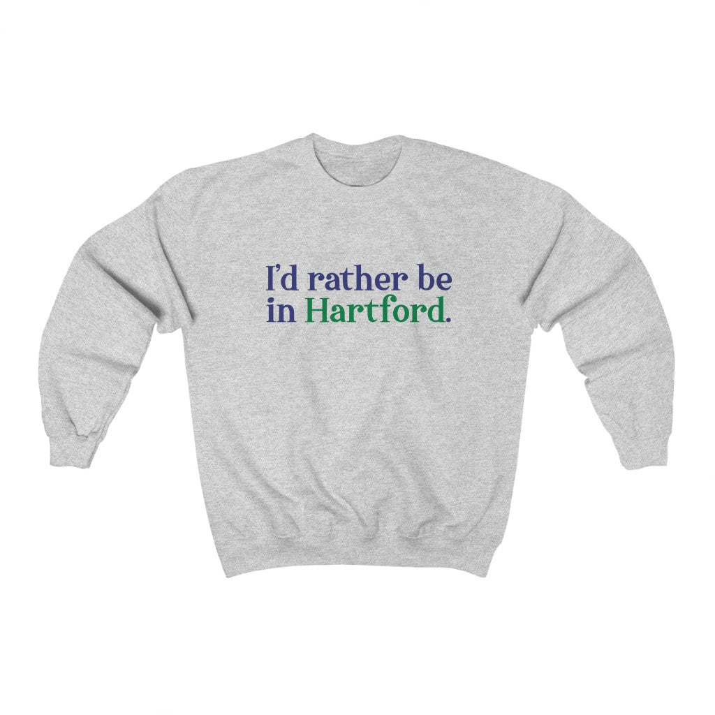 I’d rather be in Hartford Unisex Heavy Blend Crewneck Sweatshirt  Proceeds of this collection go to help build Finding Connecticut’s website and brand. • Free USA shipping.   Click here to go to our home page 

i'd rather be in hartford // hartford connecticut sweatshirt // finding connecticut