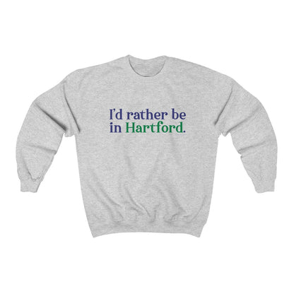 I’d rather be in Hartford Unisex Heavy Blend Crewneck Sweatshirt  Proceeds of this collection go to help build Finding Connecticut’s website and brand. • Free USA shipping.   Click here to go to our home page 

i'd rather be in hartford // hartford connecticut sweatshirt // finding connecticut