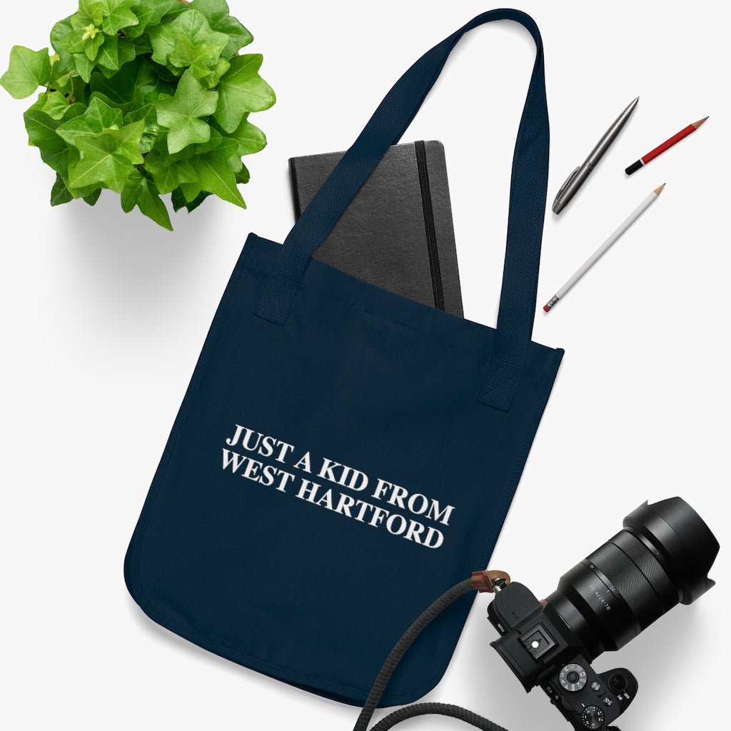 Just a kid from West Hartford reusable tote bag.  West Hartford Connecticut tee shirts, hoodies sweatshirts, mugs, other apparel, home gifts, and souvenirs. Proceeds of this collection go to help Finding Connecticut’s brand. Free USA shipping. 

just a kid from West hartford // west hartford ct  organic tote bag // finding conencticut 