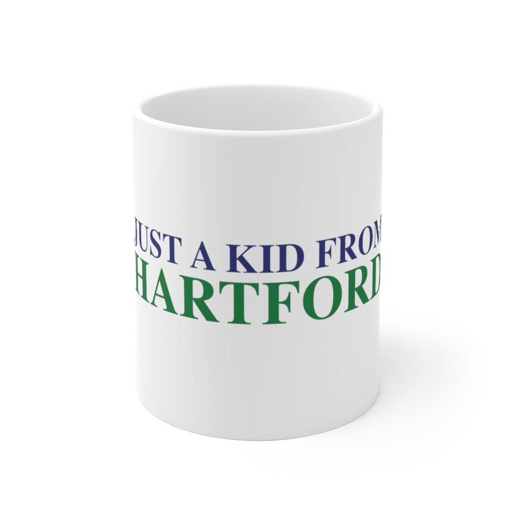 Just a kid from Hartford White Ceramic Mug  Did you grow up in Hartford, Connecticut? Or know of someone who did? This collection is for someone who has those special Hartford memories.  Proceeds help grow Finding Connecticut's website and brand.   Click here to go back to our home page. 

just a kid from hartford // hartford CT mug // finding connecticut 
