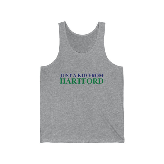 Just a kid from Hartford Women's Unisex Jersey Tank  Did you grow up in Hartford, Connecticut? Or know of someone who did? This collection is for someone who has those special Hartford memories.  Proceeds help grow Finding Connecticut's website and brand.   Click here to go back to our home page. 

just a kid from hartford // hartford connecticut tank top shirt // finding connecticut