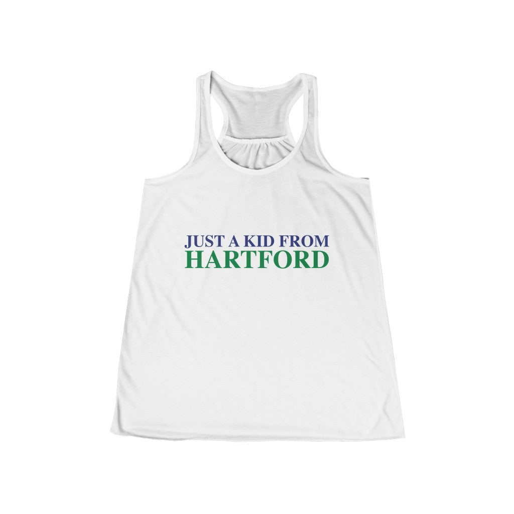 Just a kid from Hartford Women's Flowy Racerback Tank  Did you grow up in Hartford, Connecticut? Or know of someone who did? This collection is for someone who has those special Hartford memories.  Proceeds help grow Finding Connecticut's website and brand.   Click here to go back to our home page. 

just a kid from hartford // hartford connecticut tank top shirt // finding connecticut 