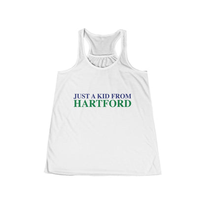 Just a kid from Hartford Women's Flowy Racerback Tank  Did you grow up in Hartford, Connecticut? Or know of someone who did? This collection is for someone who has those special Hartford memories.  Proceeds help grow Finding Connecticut's website and brand.   Click here to go back to our home page. 

just a kid from hartford // hartford connecticut tank top shirt // finding connecticut 