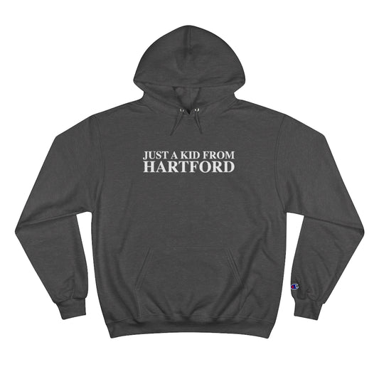 Just a kid from Hartford Champion Hoodie  Did you grow up in Hartford, Connecticut? Or know of someone who did? This collection is for someone who has those special Hartford memories.  Proceeds help grow Finding Connecticut's website and brand.   Click here to go back to our home page. 

just a kid from hartford // hartford ct hoodie sweatshirt // finding connecticut