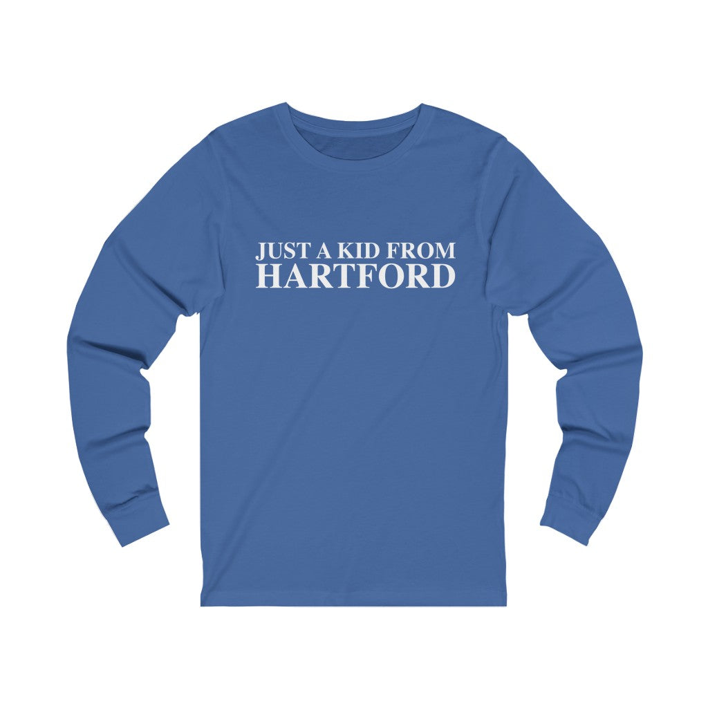 Just a kid from Hartford Unisex Jersey Long Sleeve Tee  Did you grow up in Hartford, Connecticut? Or know of someone who did? This collection is for someone who has those special Hartford memories.  Proceeds help grow Finding Connecticut's website and brand.   Click here to go back to our home page. 

just a kid from hartford // hartford ct long sleeve t shirt // finding connecticut