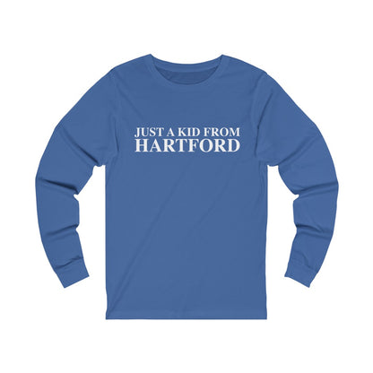 Just a kid from Hartford Unisex Jersey Long Sleeve Tee  Did you grow up in Hartford, Connecticut? Or know of someone who did? This collection is for someone who has those special Hartford memories.  Proceeds help grow Finding Connecticut's website and brand.   Click here to go back to our home page. 

just a kid from hartford // hartford ct long sleeve t shirt // finding connecticut