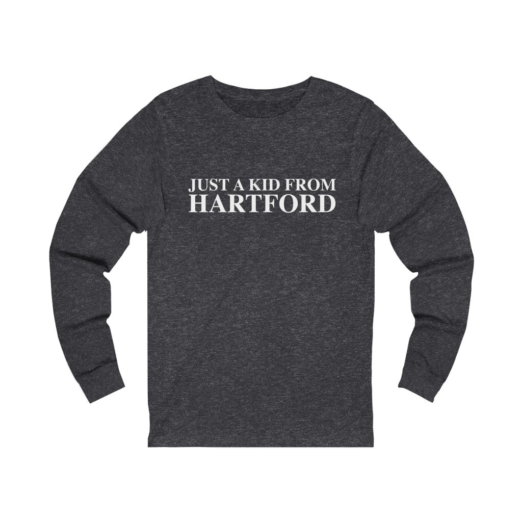 Just a kid from Hartford Unisex Jersey Long Sleeve Tee  Did you grow up in Hartford, Connecticut? Or know of someone who did? This collection is for someone who has those special Hartford memories.  Proceeds help grow Finding Connecticut's website and brand.   Click here to go back to our home page. 

just a kid from hartford // hartford ct long sleeve t shirt // finding connecticut