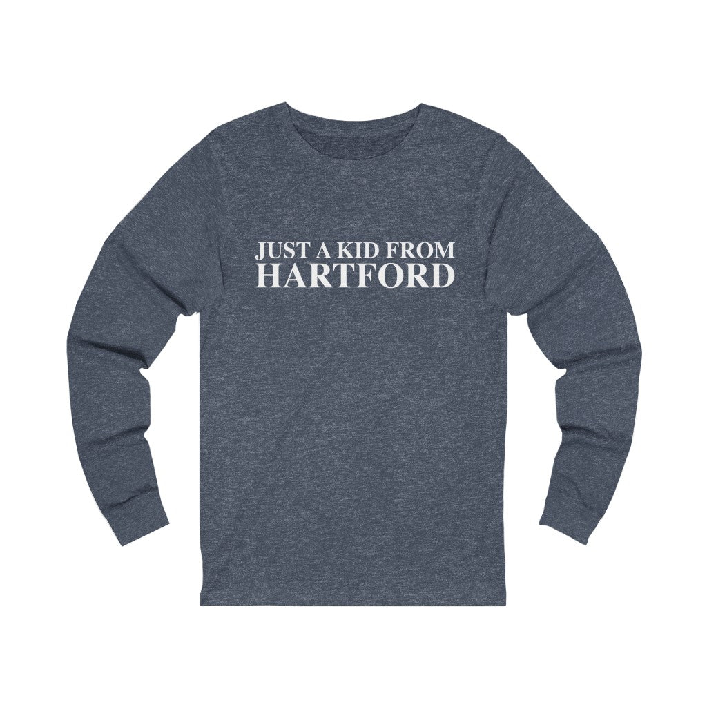 Just a kid from Hartford Unisex Jersey Long Sleeve Tee  Did you grow up in Hartford, Connecticut? Or know of someone who did? This collection is for someone who has those special Hartford memories.  Proceeds help grow Finding Connecticut's website and brand.   Click here to go back to our home page. 

just a kid from hartford // hartford ct long sleeve t shirt // finding connecticut