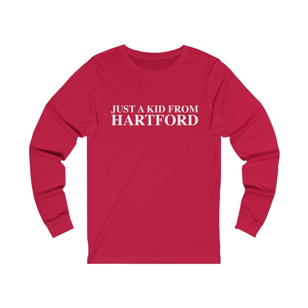 Just a kid from Hartford Unisex Jersey Long Sleeve Tee  Did you grow up in Hartford, Connecticut? Or know of someone who did? This collection is for someone who has those special Hartford memories.  Proceeds help grow Finding Connecticut's website and brand.   Click here to go back to our home page. 

just a kid from hartford // hartford ct long sleeve t shirt // finding connecticut