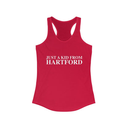 Just a kid from Hartford Women's Ideal Racerback Tank  Did you grow up in Hartford, Connecticut? Or know of someone who did? This collection is for someone who has those special Hartford memories.  Proceeds help grow Finding Connecticut's website and brand.   Click here to go back to our home page. 

just a kid from hartford // hartford ct womens tank top shirt / finding connecticut 