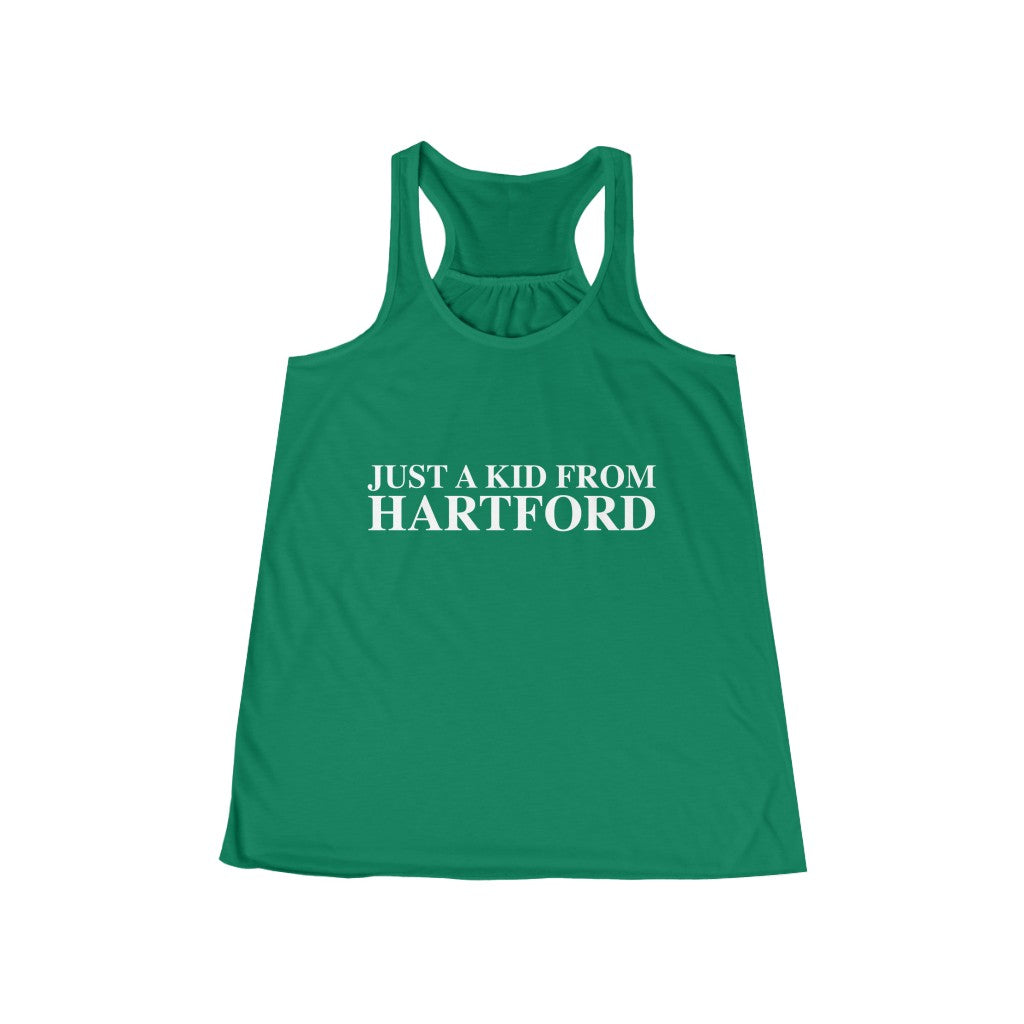 Just a kid from Hartford Women's Flowy Racerback Tank  Did you grow up in Hartford, Connecticut? Or know of someone who did? This collection is for someone who has those special Hartford memories.   Proceeds help grow Finding Connecticut's website and brand.   Click here to go back to our home page. 

just a kid from hartford // just a kid from hartford ct womens flowly tank top // finding connecticut