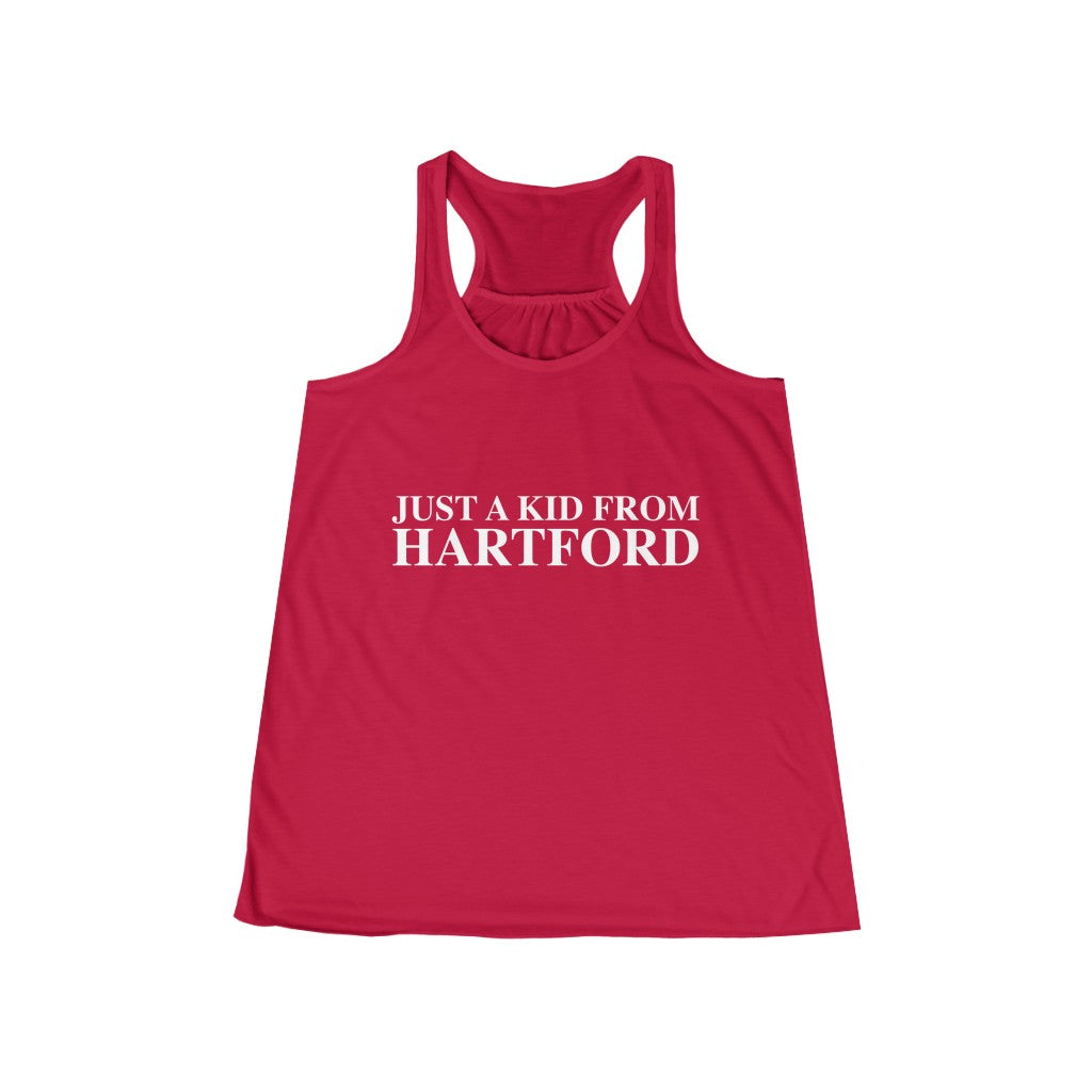 Just a kid from Hartford Women's Flowy Racerback Tank  Did you grow up in Hartford, Connecticut? Or know of someone who did? This collection is for someone who has those special Hartford memories.   Proceeds help grow Finding Connecticut's website and brand.   Click here to go back to our home page. 

just a kid from hartford // just a kid from hartford ct womens flowly tank top // finding connecticut