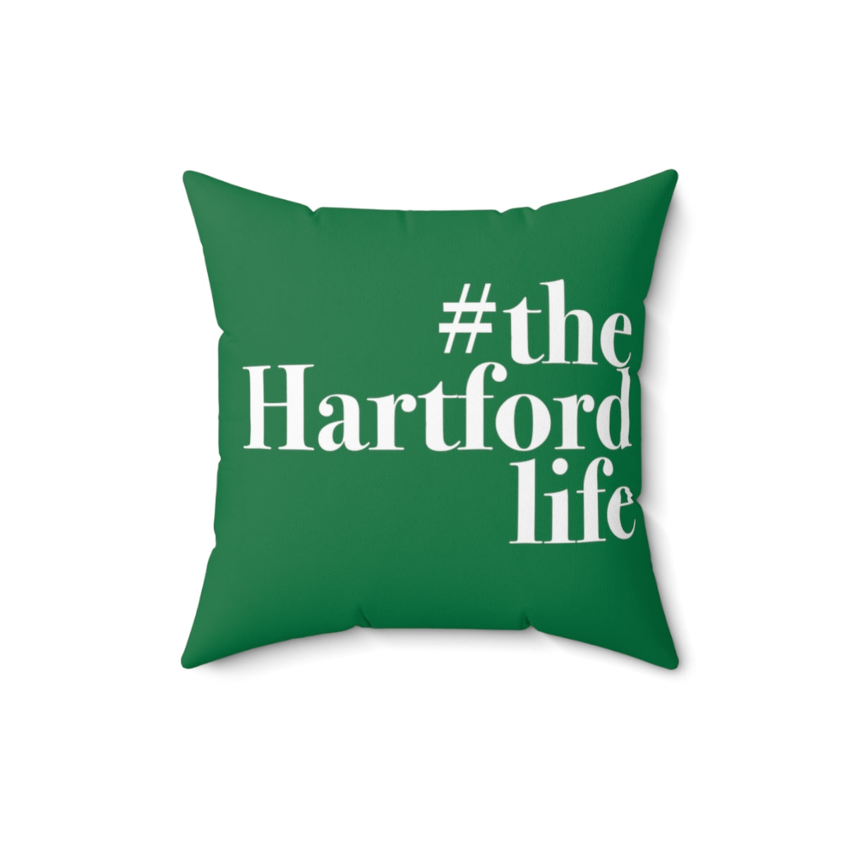 #thehartfordlife Spun Polyester Square Pillow   Proceeds help grow Finding Connecticut's website and brand.   Click here to go back to our home page. 

#thehartfordlife // hatford ct green pillow //finding connecticut