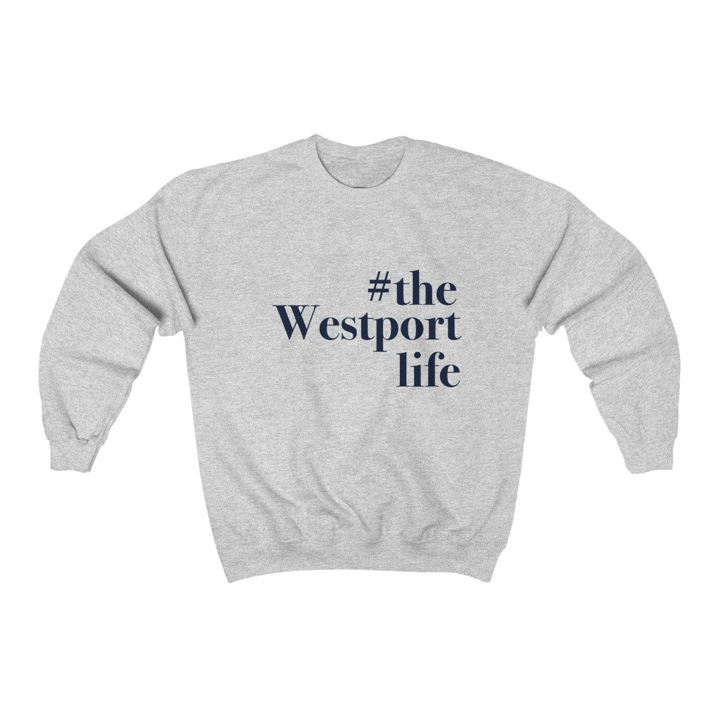 #thewestportlife Unisex Heavy Blend Crewneck Sweatshirt  Do you live the #thewestportlife? Living the #thewestportlife is a lifestyle and proudly show it off the world that your beach of choice is Compo Beach and you support the local lifestyle.  Free USA shipping on all products.  Proceeds of this collection goes to help grow Finding Westport and Finding Connecticut’s brand.