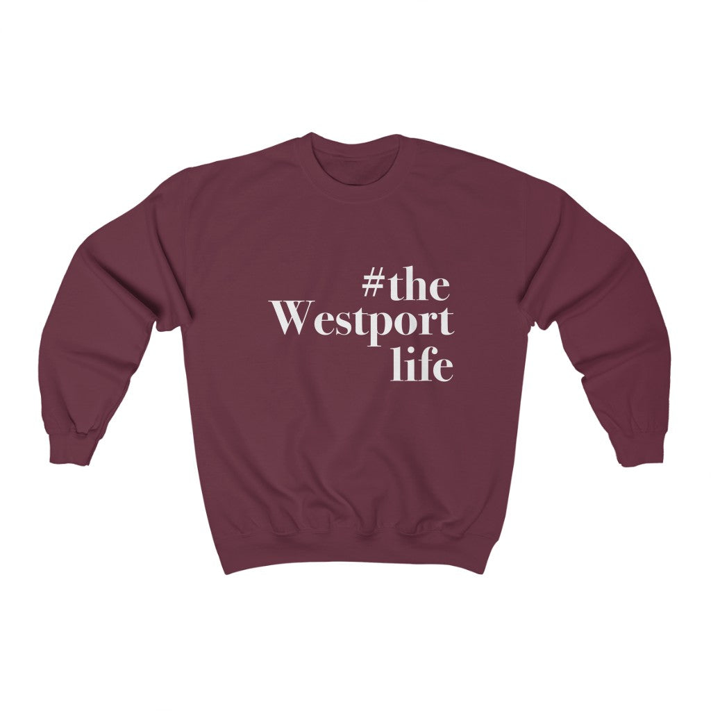 #thewestportlife Unisex Heavy Blend Crewneck Sweatshirt  Do you live the #thewestportlife? Living the #thewestportlife is a lifestyle and proudly show it off the world that your beach of choice is Compo Beach and you support the local lifestyle.  Free USA shipping on all products.  Proceeds of this collection goes to help grow Finding Westport and Finding Connecticut’s brand.