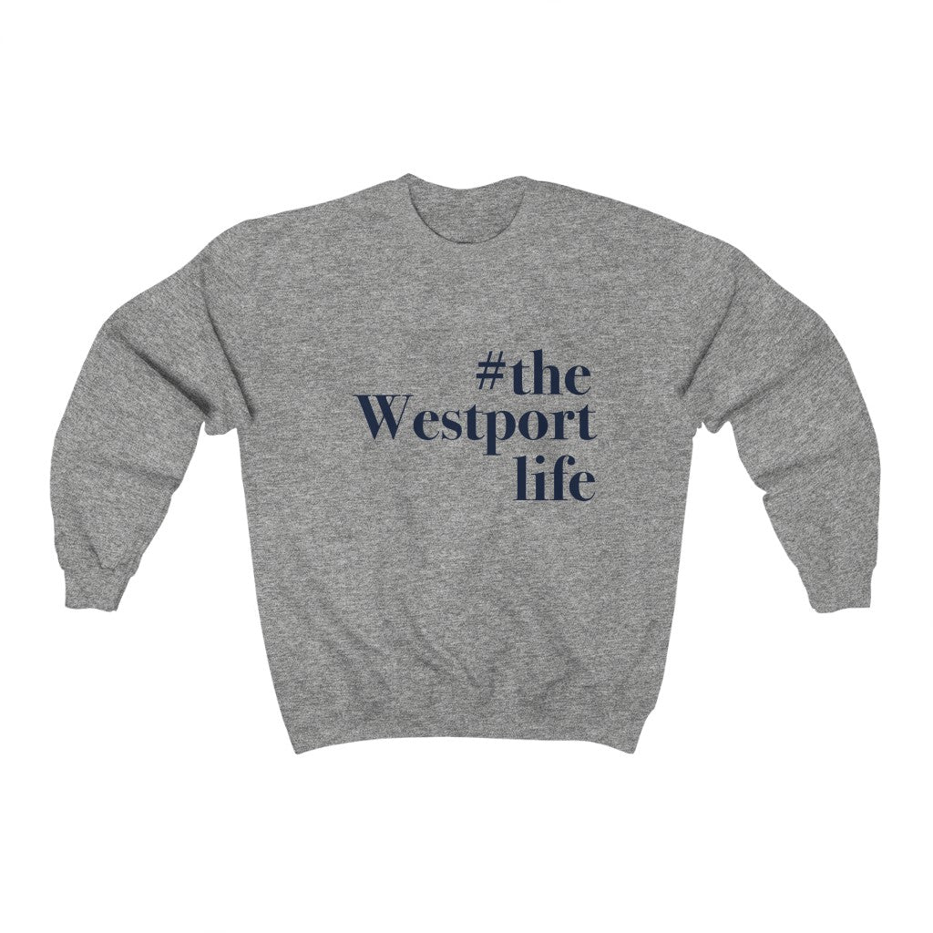 #thewestportlife Unisex Heavy Blend Crewneck Sweatshirt  Do you live the #thewestportlife? Living the #thewestportlife is a lifestyle and proudly show it off the world that your beach of choice is Compo Beach and you support the local lifestyle.  Free USA shipping on all products.  Proceeds of this collection goes to help grow Finding Westport and Finding Connecticut’s brand.