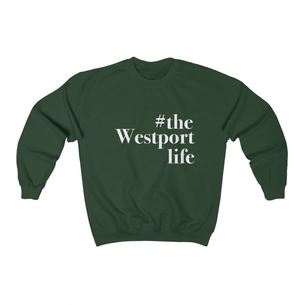 #thewestportlife Unisex Heavy Blend Crewneck Sweatshirt  Do you live the #thewestportlife? Living the #thewestportlife is a lifestyle and proudly show it off the world that your beach of choice is Compo Beach and you support the local lifestyle.  Free USA shipping on all products.  Proceeds of this collection goes to help grow Finding Westport and Finding Connecticut’s brand.