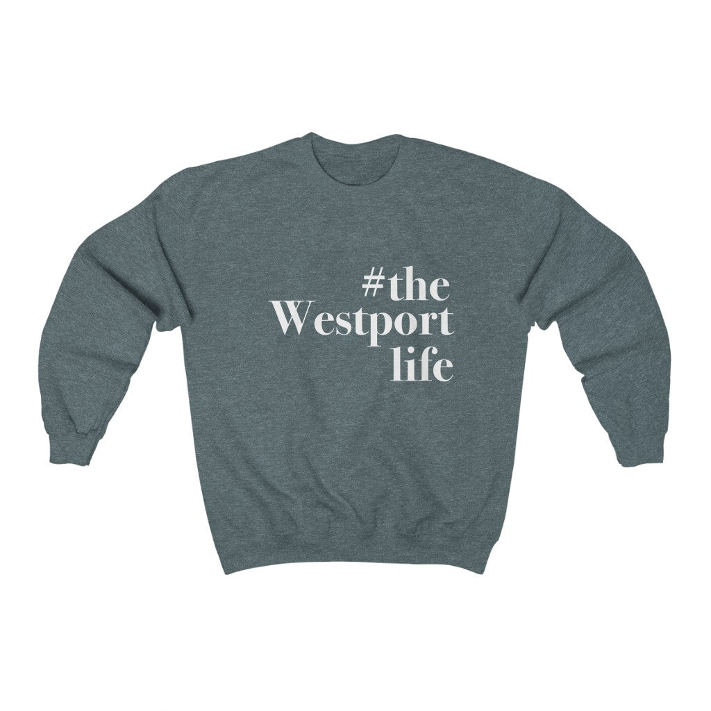 #thewestportlife Unisex Heavy Blend Crewneck Sweatshirt  Do you live the #thewestportlife? Living the #thewestportlife is a lifestyle and proudly show it off the world that your beach of choice is Compo Beach and you support the local lifestyle.  Free USA shipping on all products.  Proceeds of this collection goes to help grow Finding Westport and Finding Connecticut’s brand.
