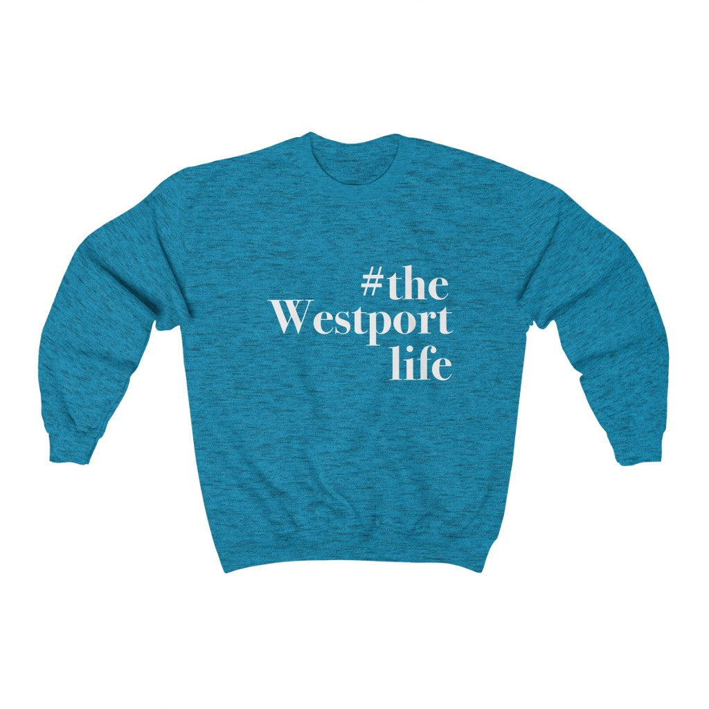 #thewestportlife Unisex Heavy Blend Crewneck Sweatshirt  Do you live the #thewestportlife? Living the #thewestportlife is a lifestyle and proudly show it off the world that your beach of choice is Compo Beach and you support the local lifestyle.  Free USA shipping on all products.  Proceeds of this collection goes to help grow Finding Westport and Finding Connecticut’s brand.